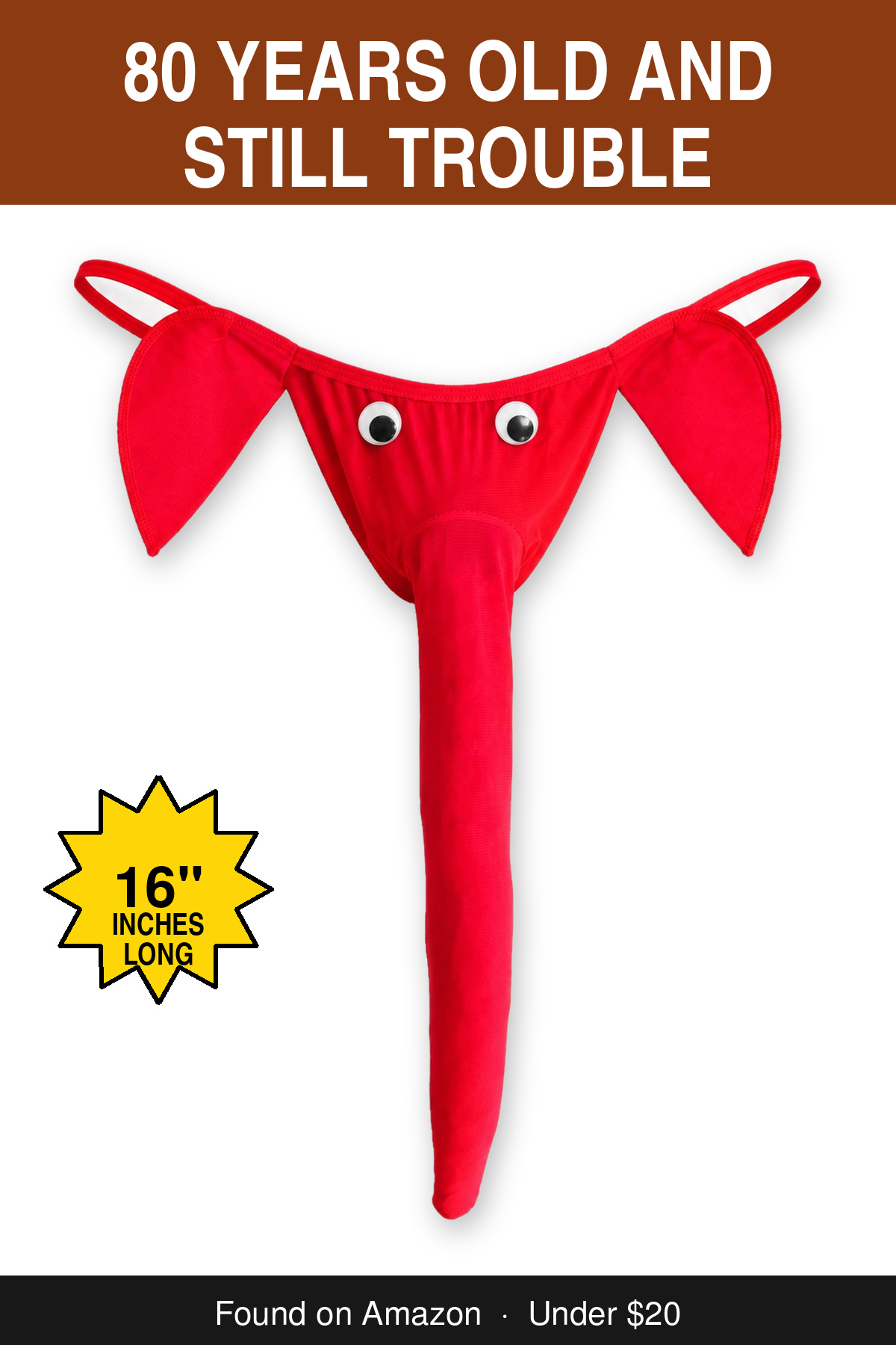 80 Years Old and Still Trouble - novelty elephant underwear gag gift, 16 inches long