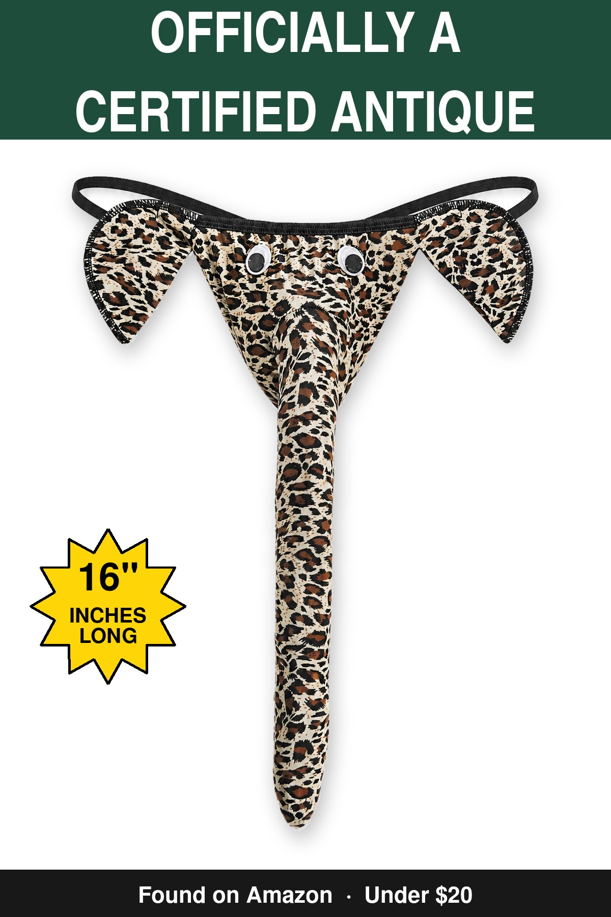 Officially A Certified Antique - novelty elephant underwear gag gift, 16 inches long
